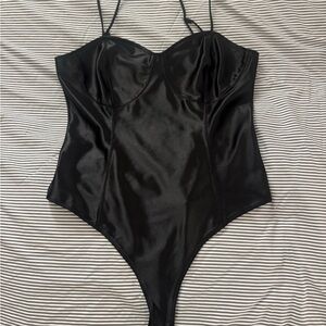 H&M Black Satin Bodysuit